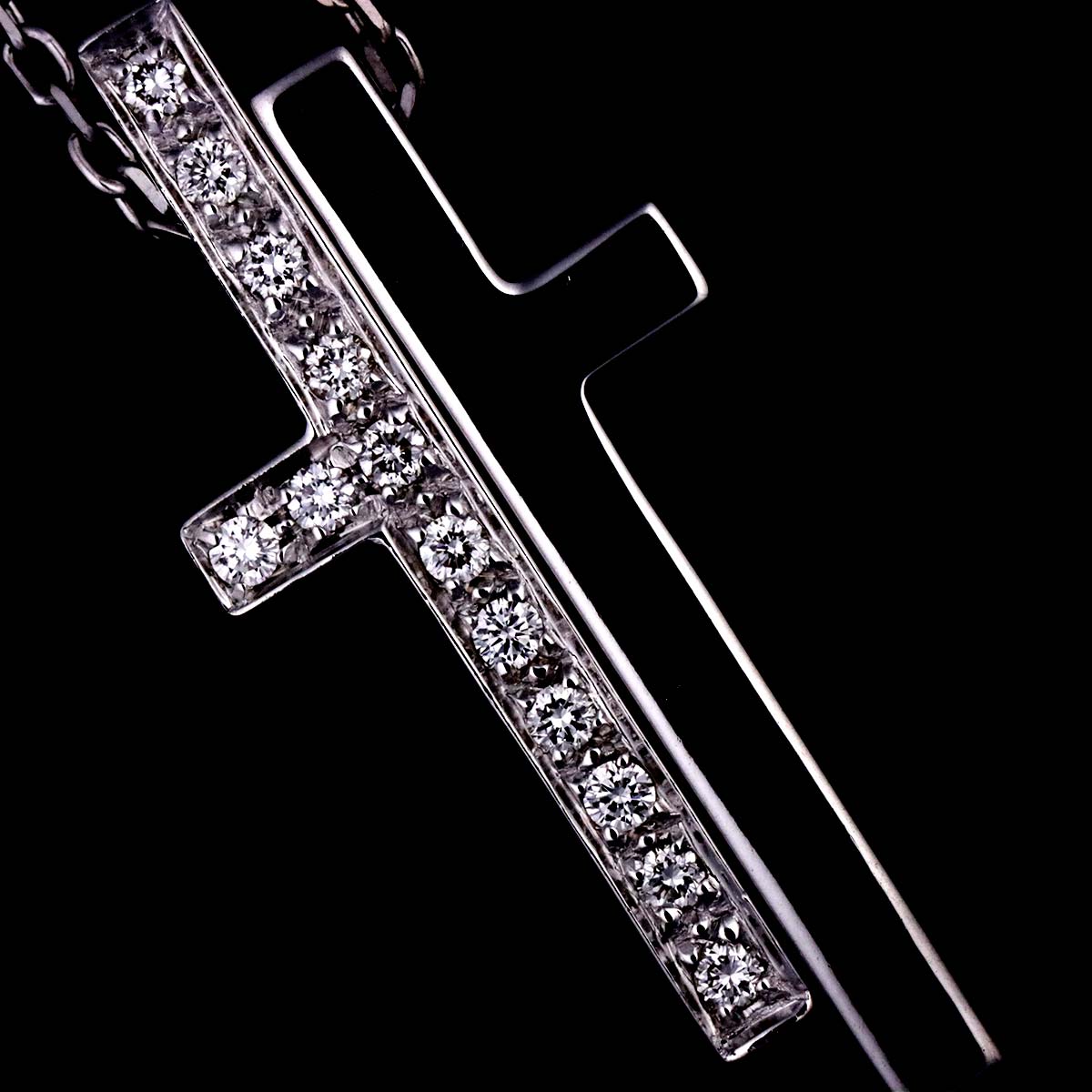 Separate Cross Diamond Necklace 18K White Gold 750