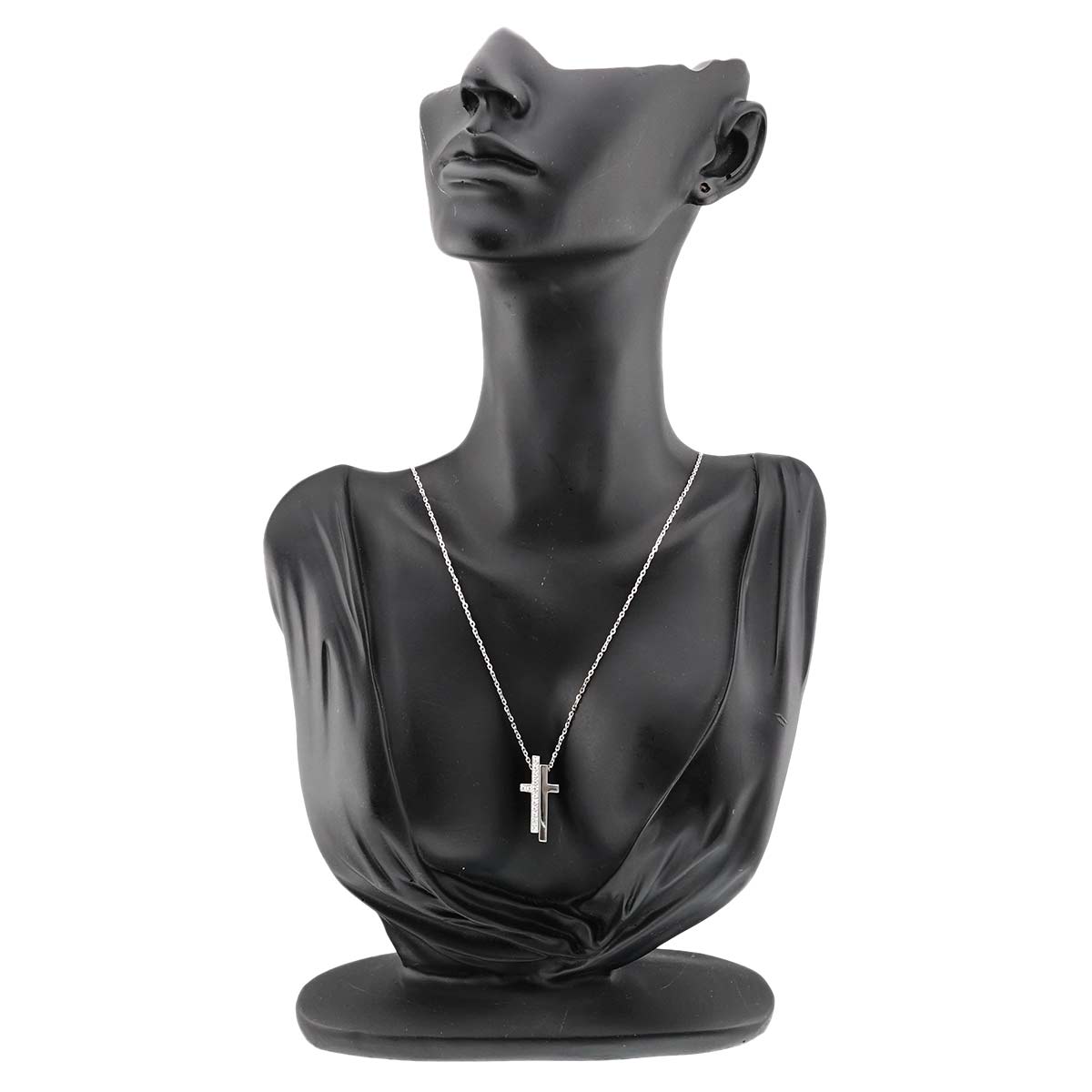 Separate Cross Diamond Necklace 18K White Gold 750