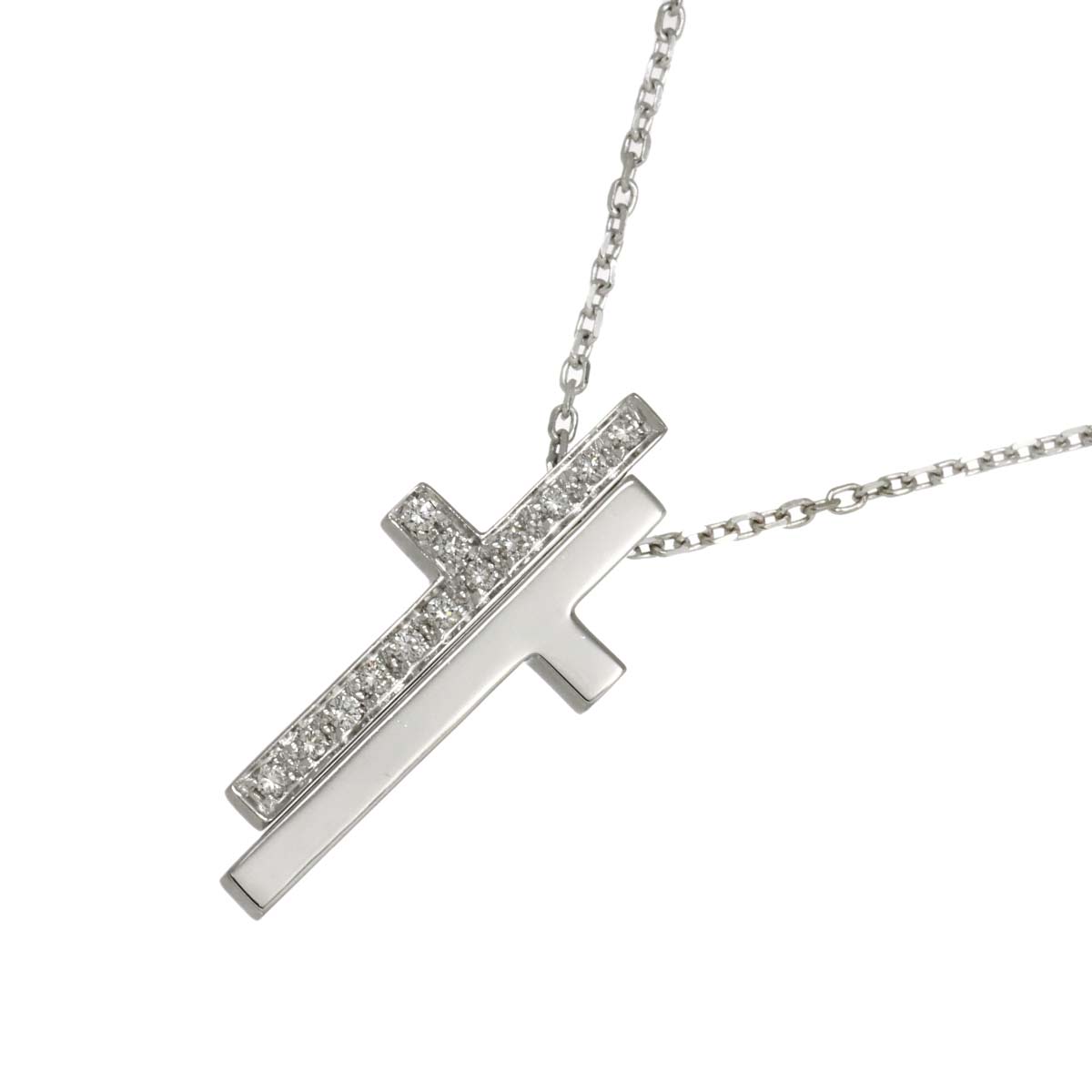 Separate Cross Diamond Necklace 18K White Gold 750