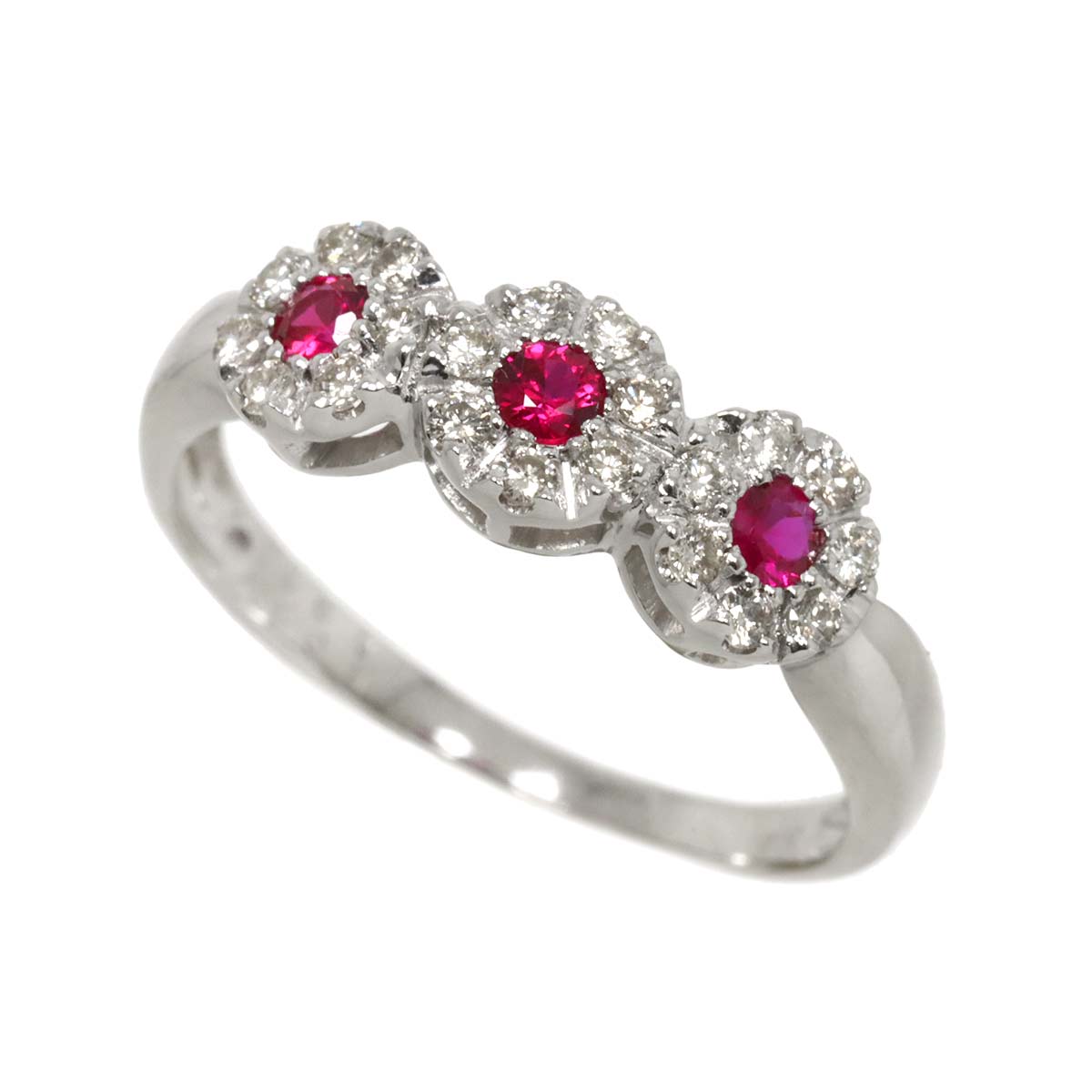 Ruby 0.22ct Diamond 0.24ct Ring 18K WG 750 size7.25(US)