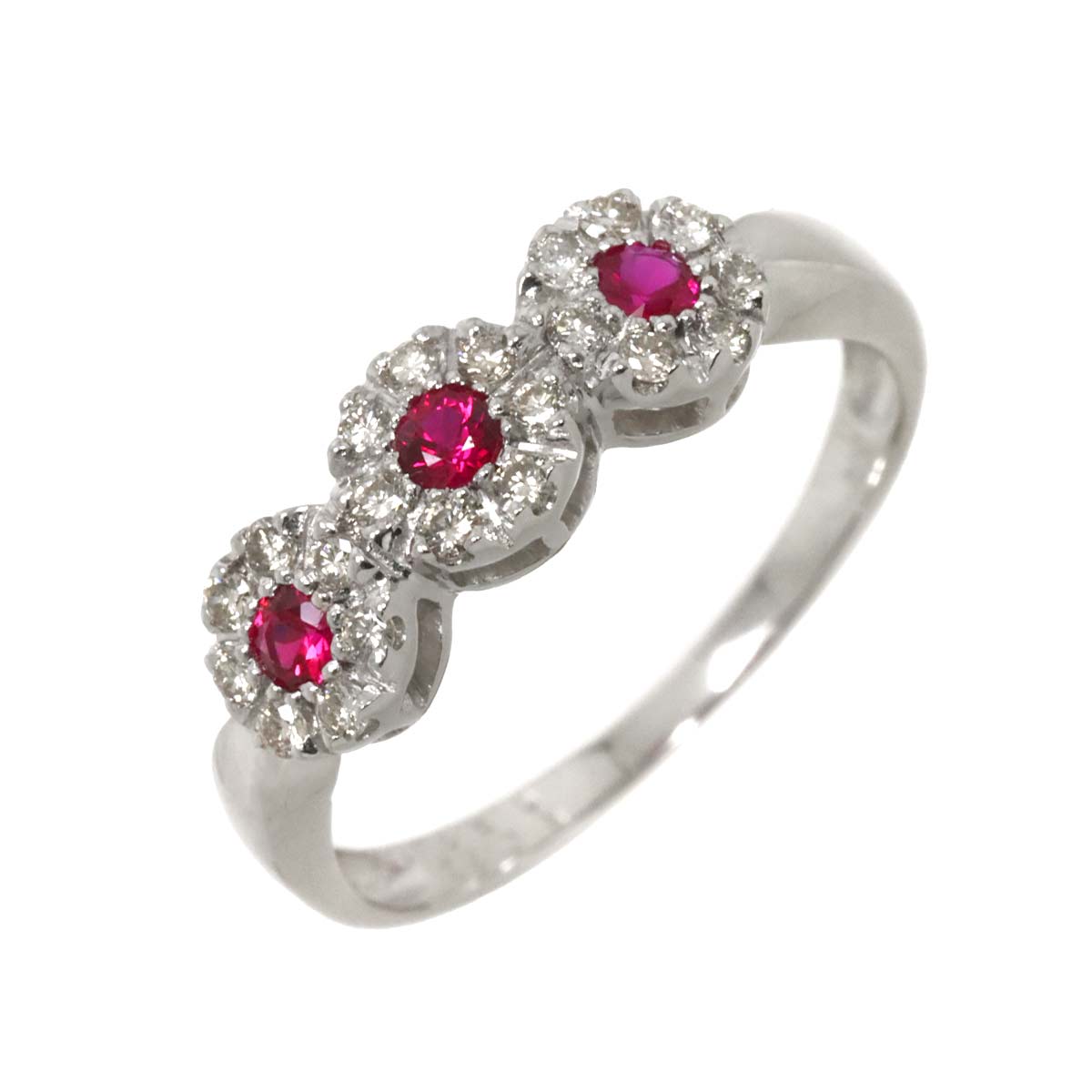 Ruby 0.22ct Diamond 0.24ct Ring 18K WG 750 size7.25(US)