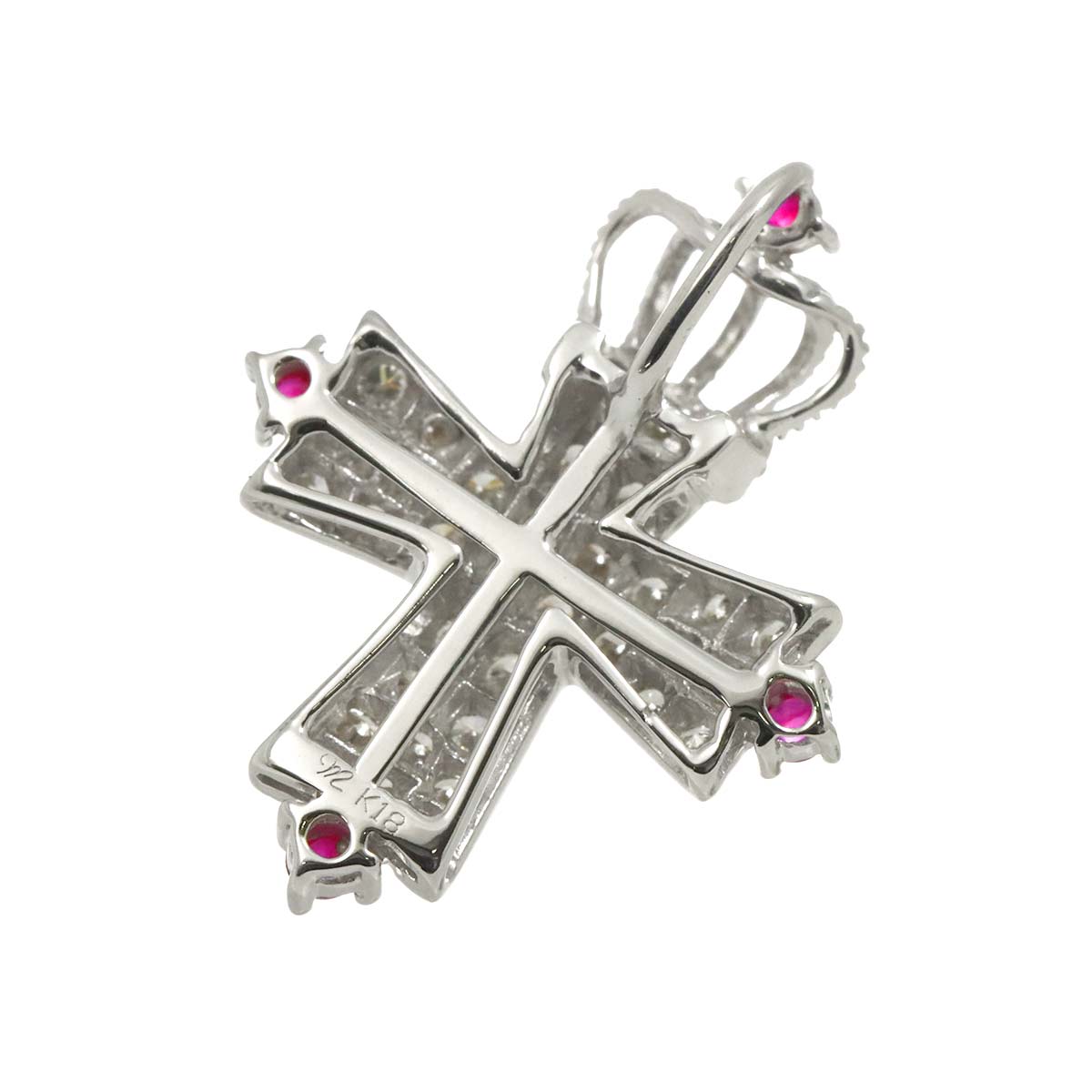 Crown Cross Ruby Diamond Pendant Top 18K WG 750