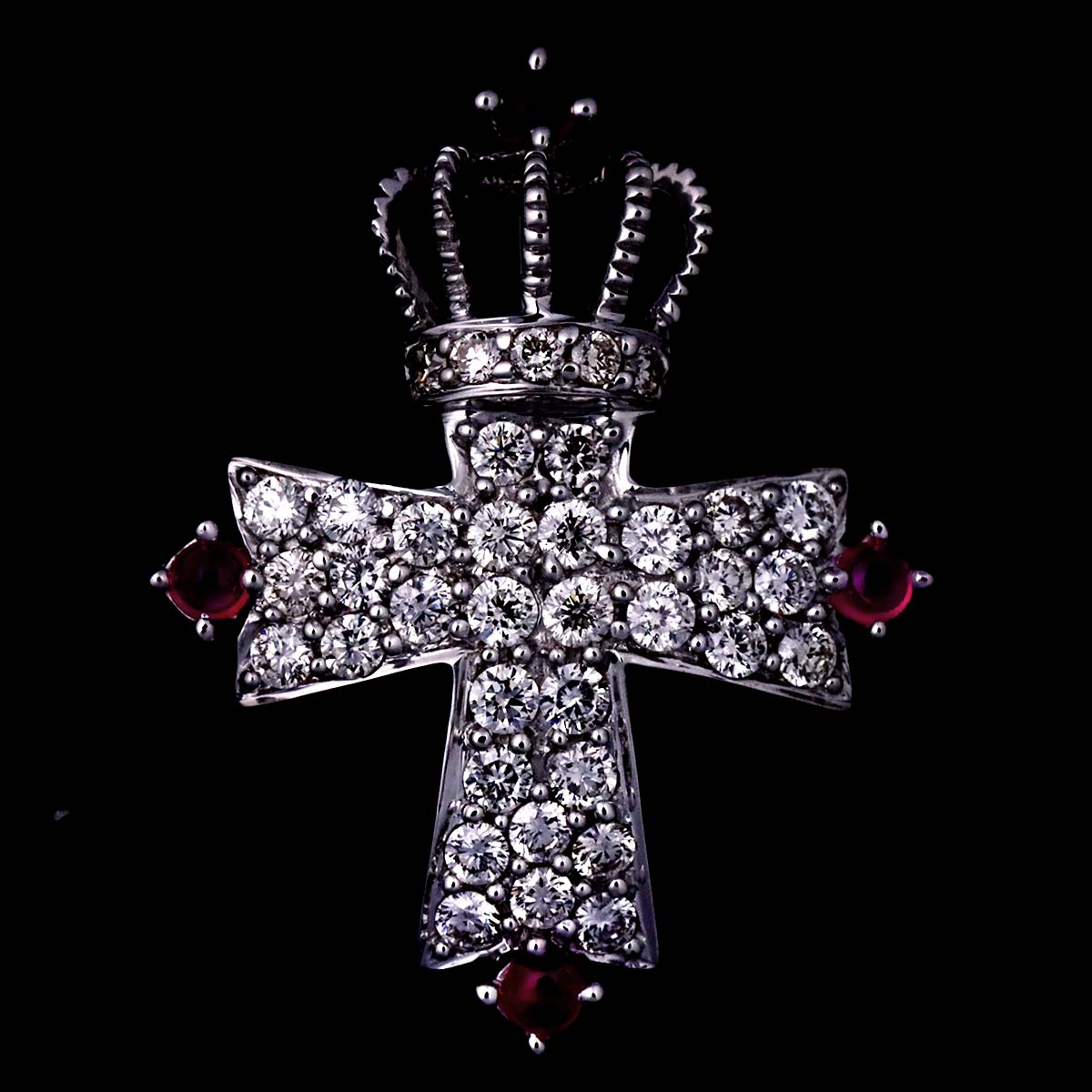 Crown Cross Ruby Diamond Pendant Top 18K WG 750