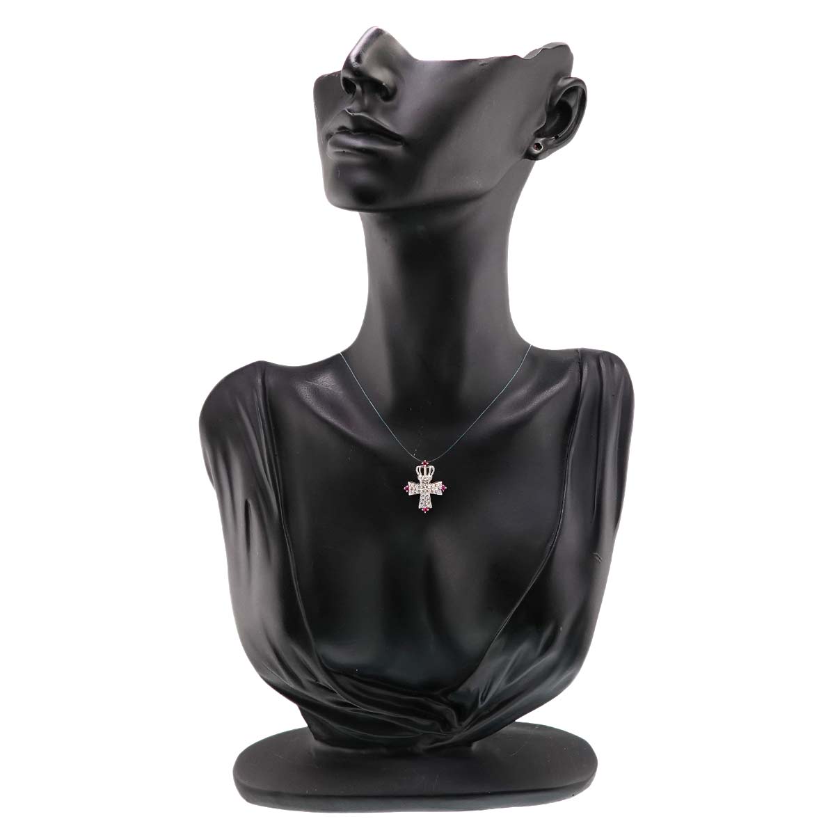 Crown Cross Ruby Diamond Pendant Top 18K WG 750