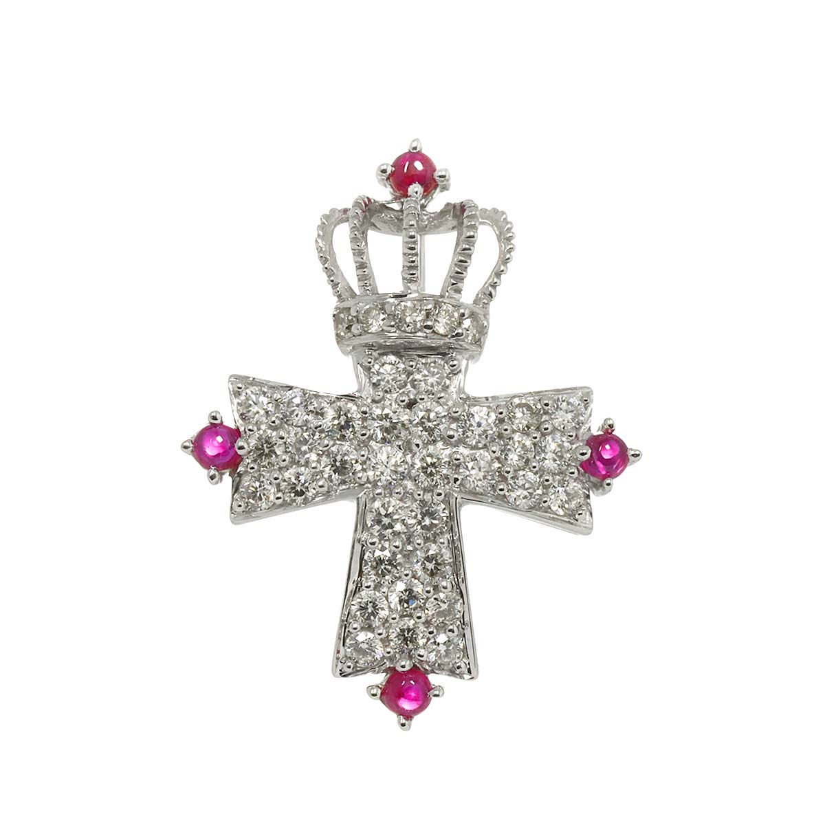 Crown Cross Ruby Diamond Pendant Top 18K WG 750