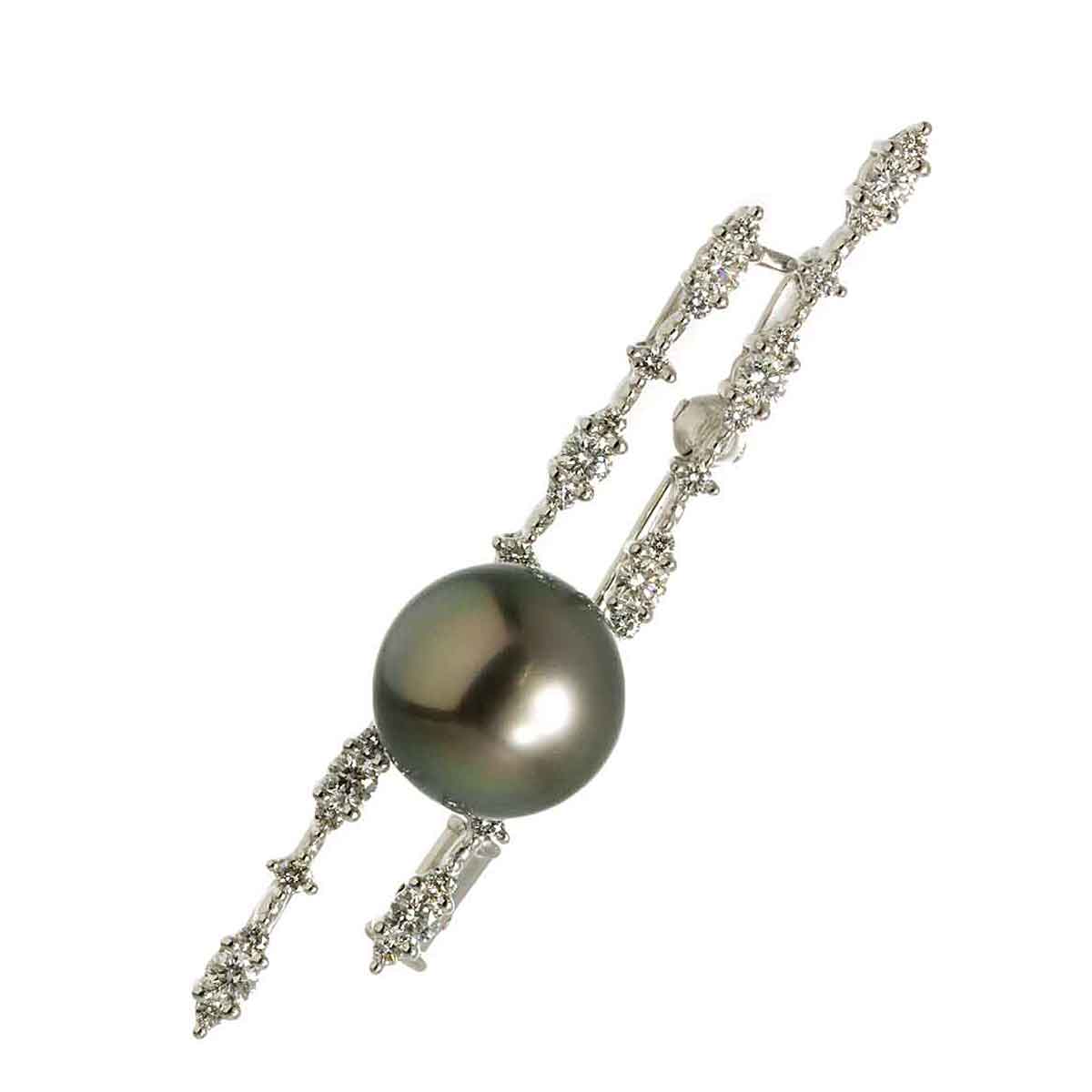 Black Pearl 10.4mm Diamond 0.50ct Brooch 18K WG 750