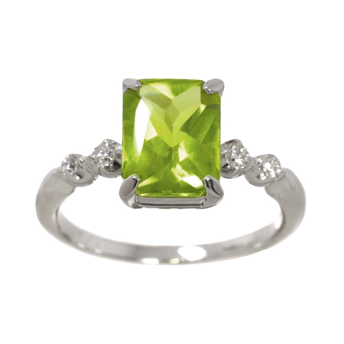 Peridot 2.26ct Diamond 0.11ct Ring 18K K18 WG size5.5-5.75(US)