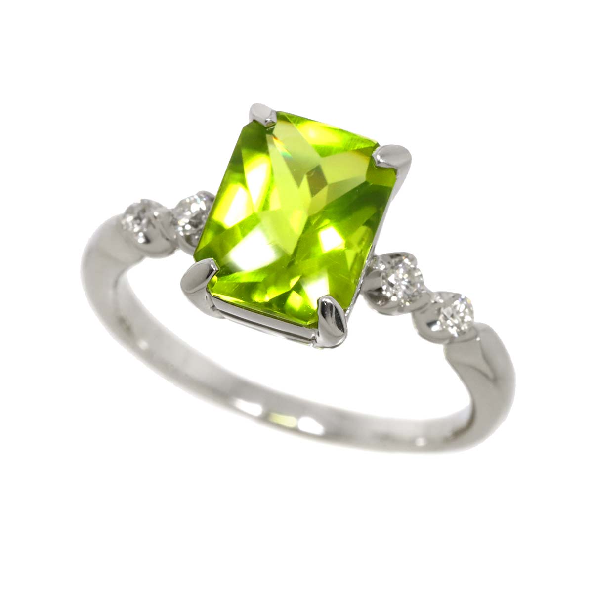 Peridot 2.26ct Diamond 0.11ct Ring 18K K18 WG size5.5-5.75(US)