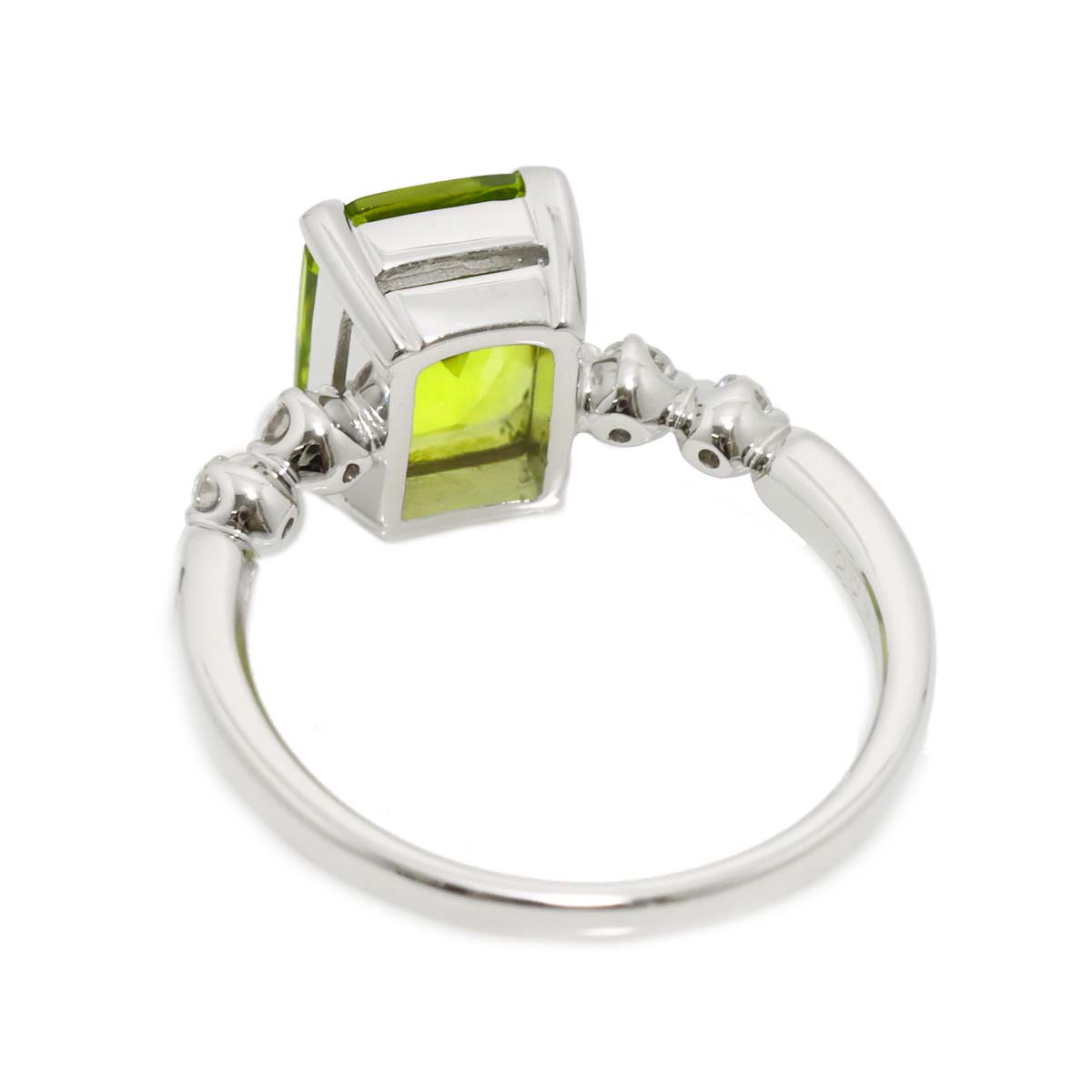 Peridot 2.26ct Diamond 0.11ct Ring 18K K18 WG size5.5-5.75(US)