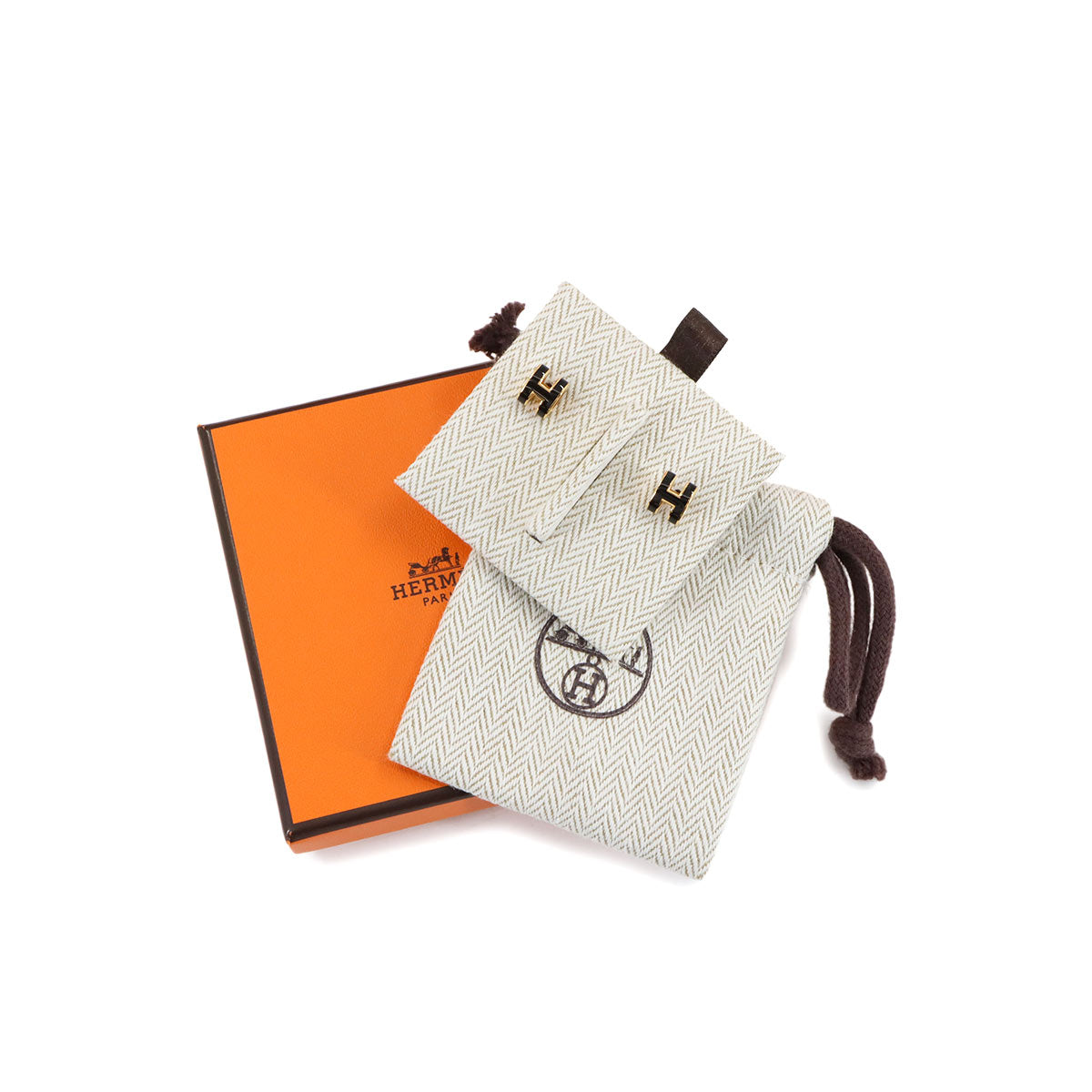 Mini Pop H Earrings Black Gold Pierced Accessory