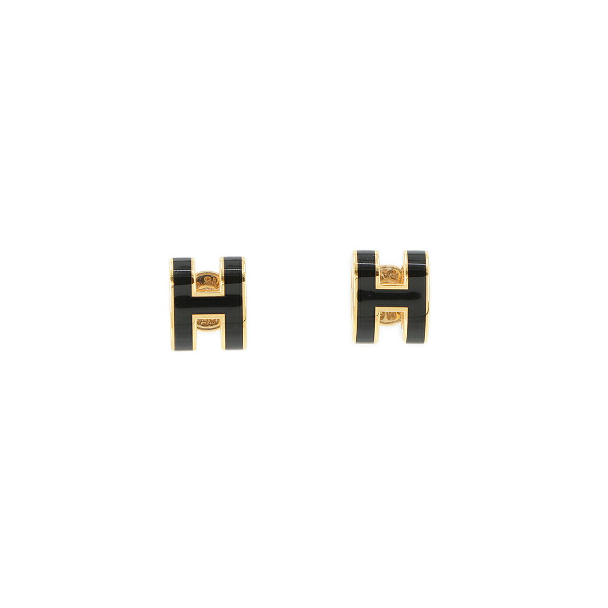 Mini Pop H Earrings Black Gold Pierced Accessory
