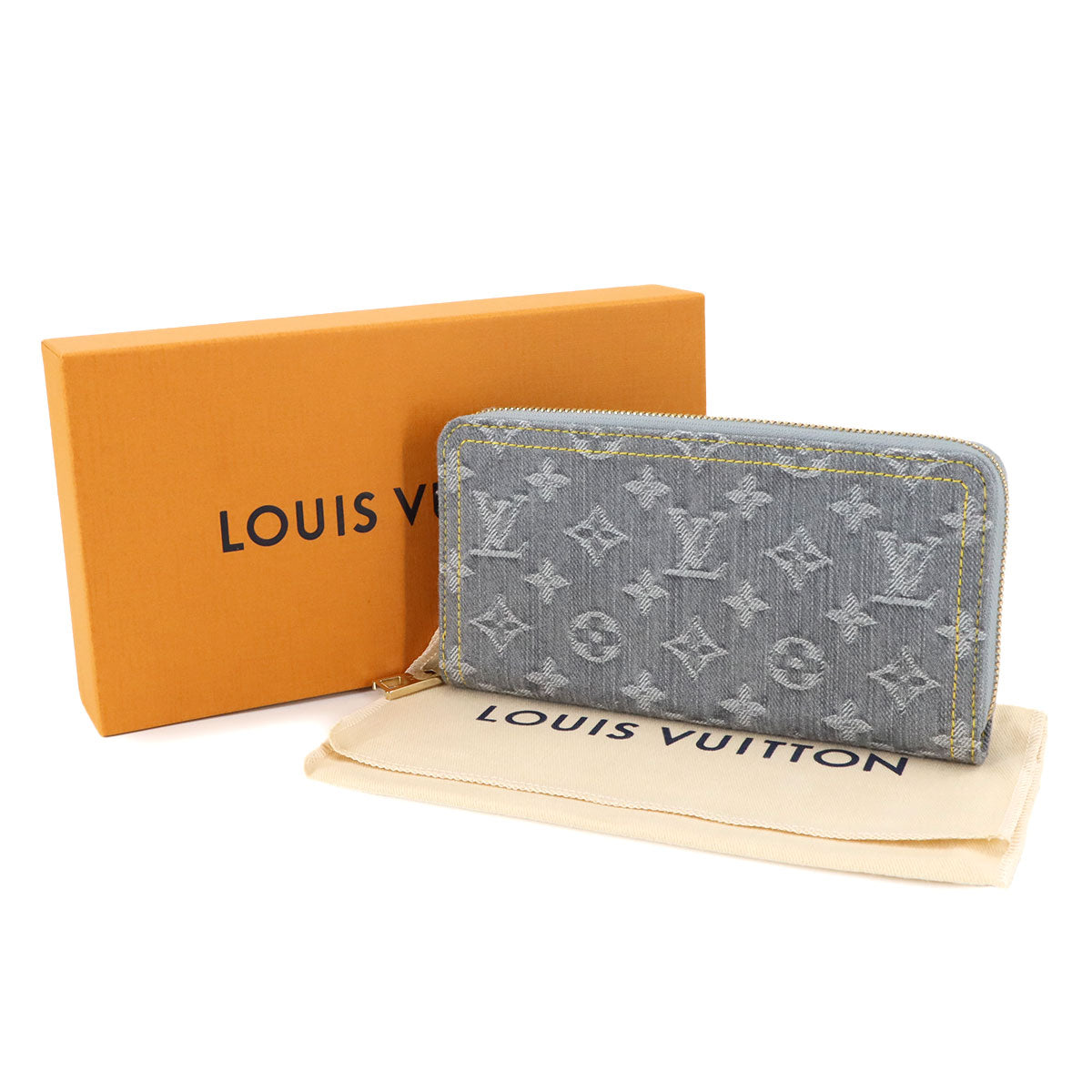 Monogram Denim Zippy Wallet Washed Gray M13214