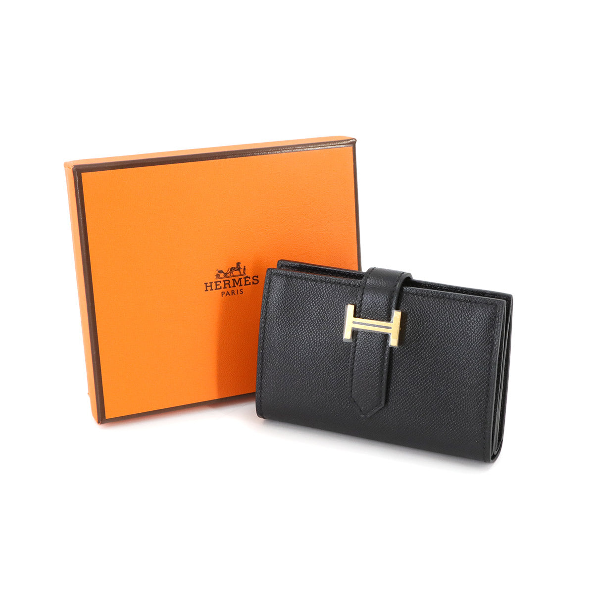 Bearn Mini Compact Coin Case Veau Madame Black Purse