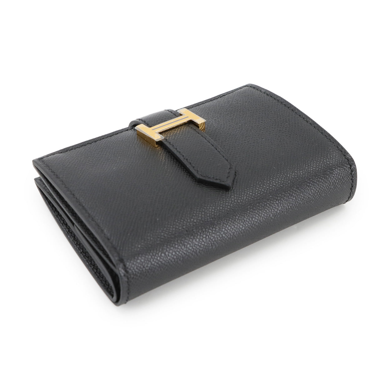 Bearn Mini Compact Coin Case Veau Madame Black Purse