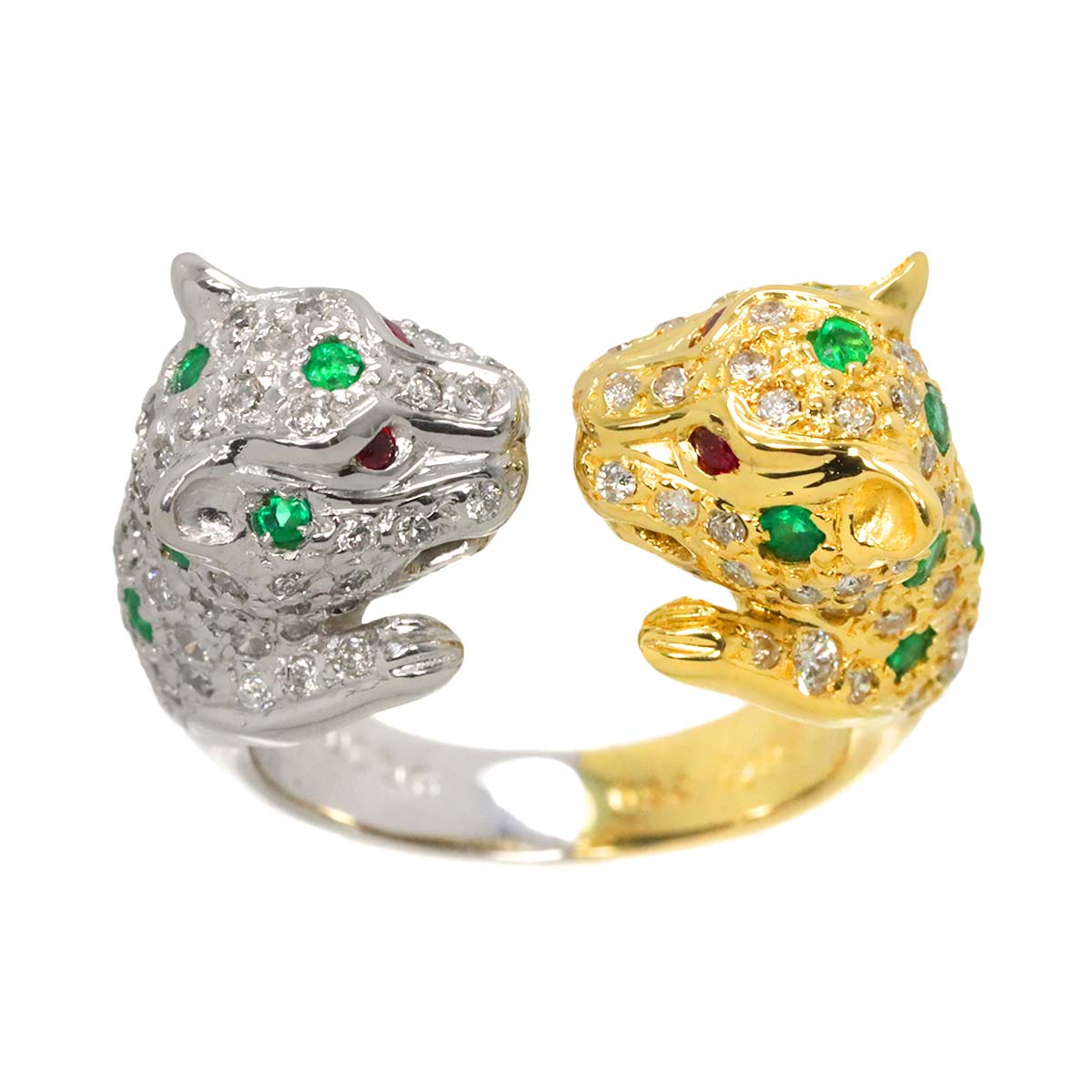 Diamond 0.96ct Emerald 0.71ct Ruby Ring 18K YG WG 750 6.25-6.5(US)