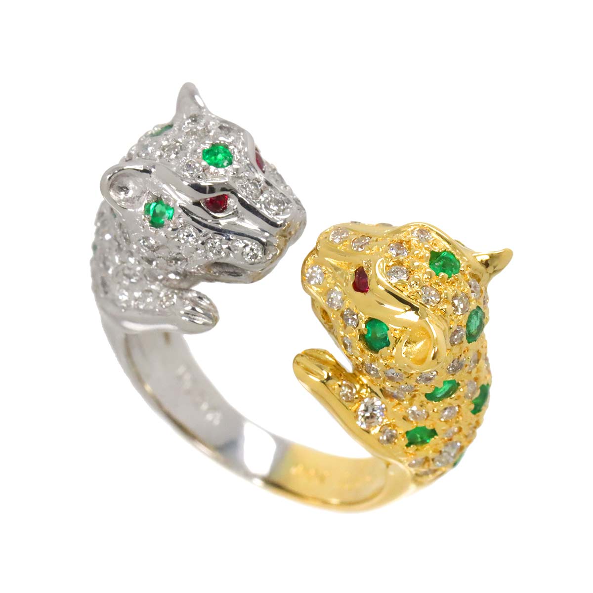 Diamond 0.96ct Emerald 0.71ct Ruby Ring 18K YG WG 750 6.25-6.5(US)