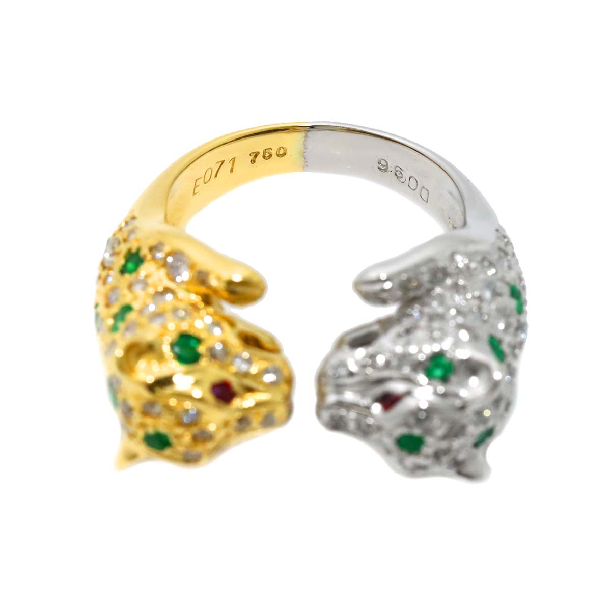 Diamond 0.96ct Emerald 0.71ct Ruby Ring 18K YG WG 750 6.25-6.5(US)