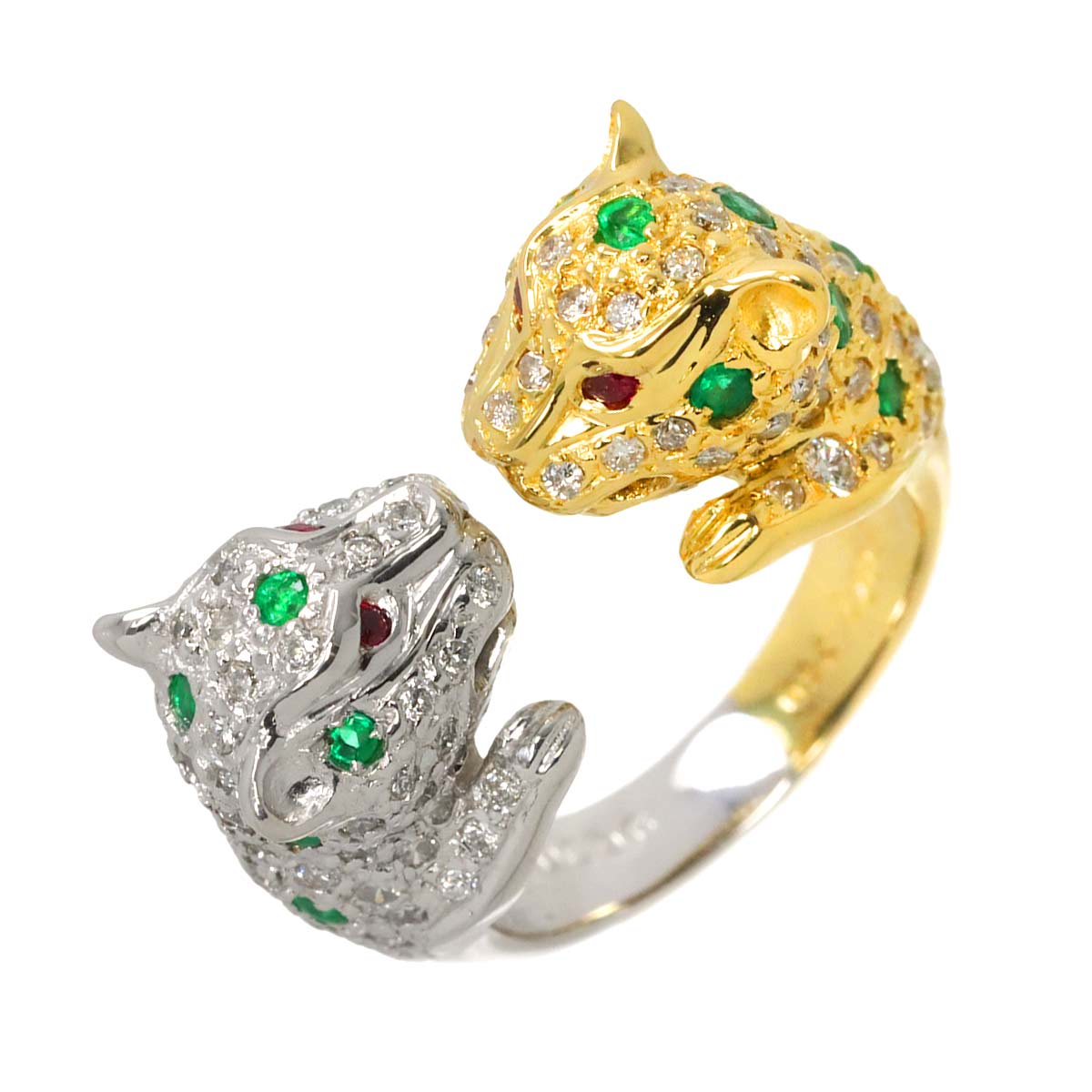 Diamond 0.96ct Emerald 0.71ct Ruby Ring 18K YG WG 750 6.25-6.5(US)