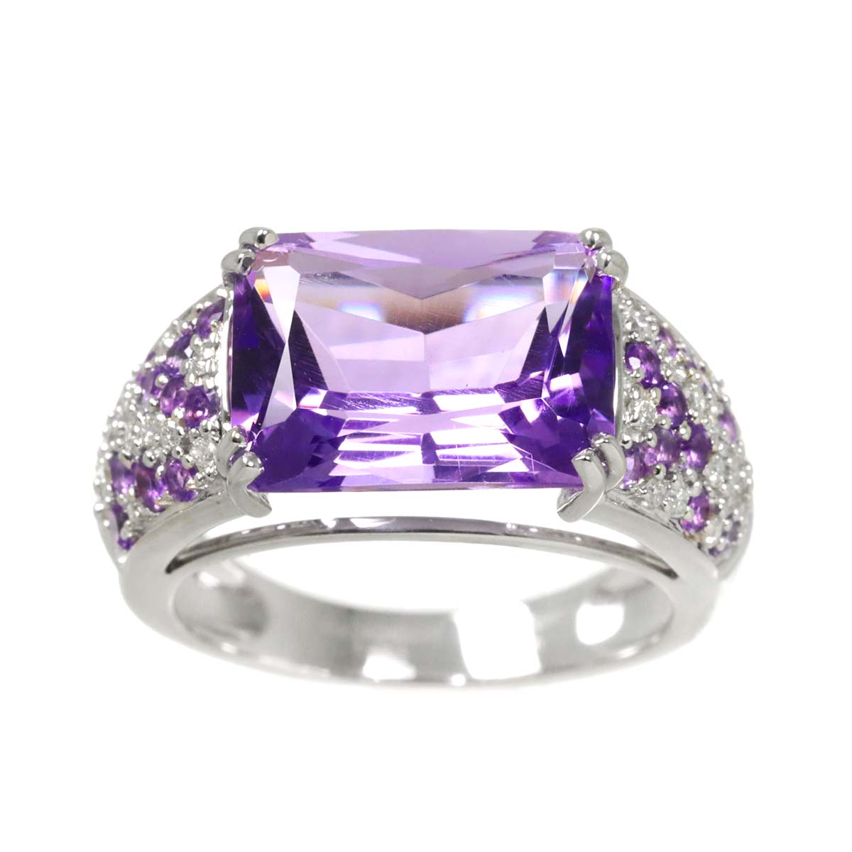 Amethyst Diamond Ring 18K WG 750 size 5.25(US)