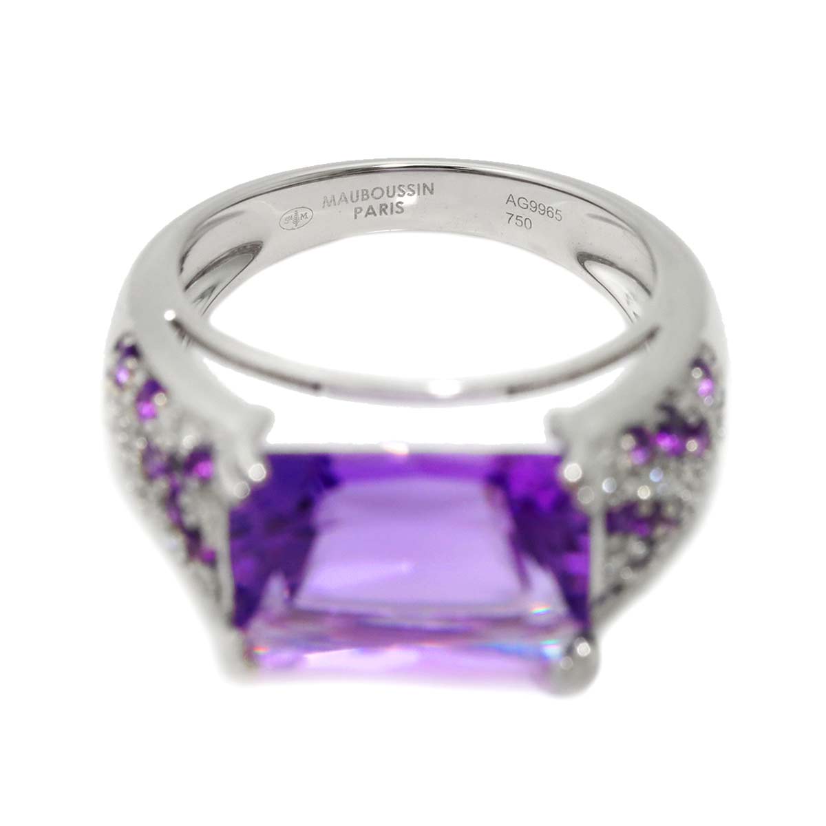 Amethyst Diamond Ring 18K WG 750 size 5.25(US)