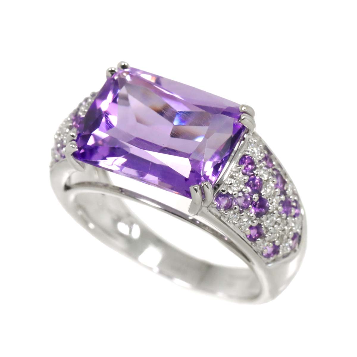 Amethyst Diamond Ring 18K WG 750 size 5.25(US)