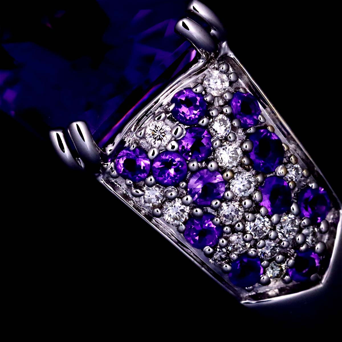 Amethyst Diamond Ring 18K WG 750 size 5.25(US)