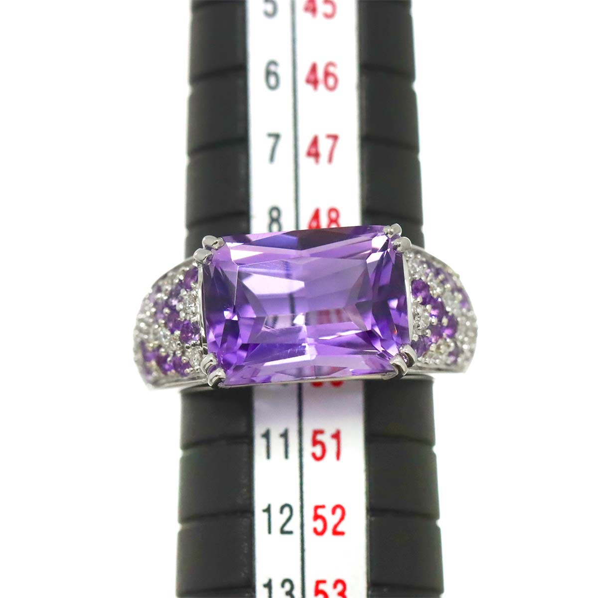 Amethyst Diamond Ring 18K WG 750 size 5.25(US)