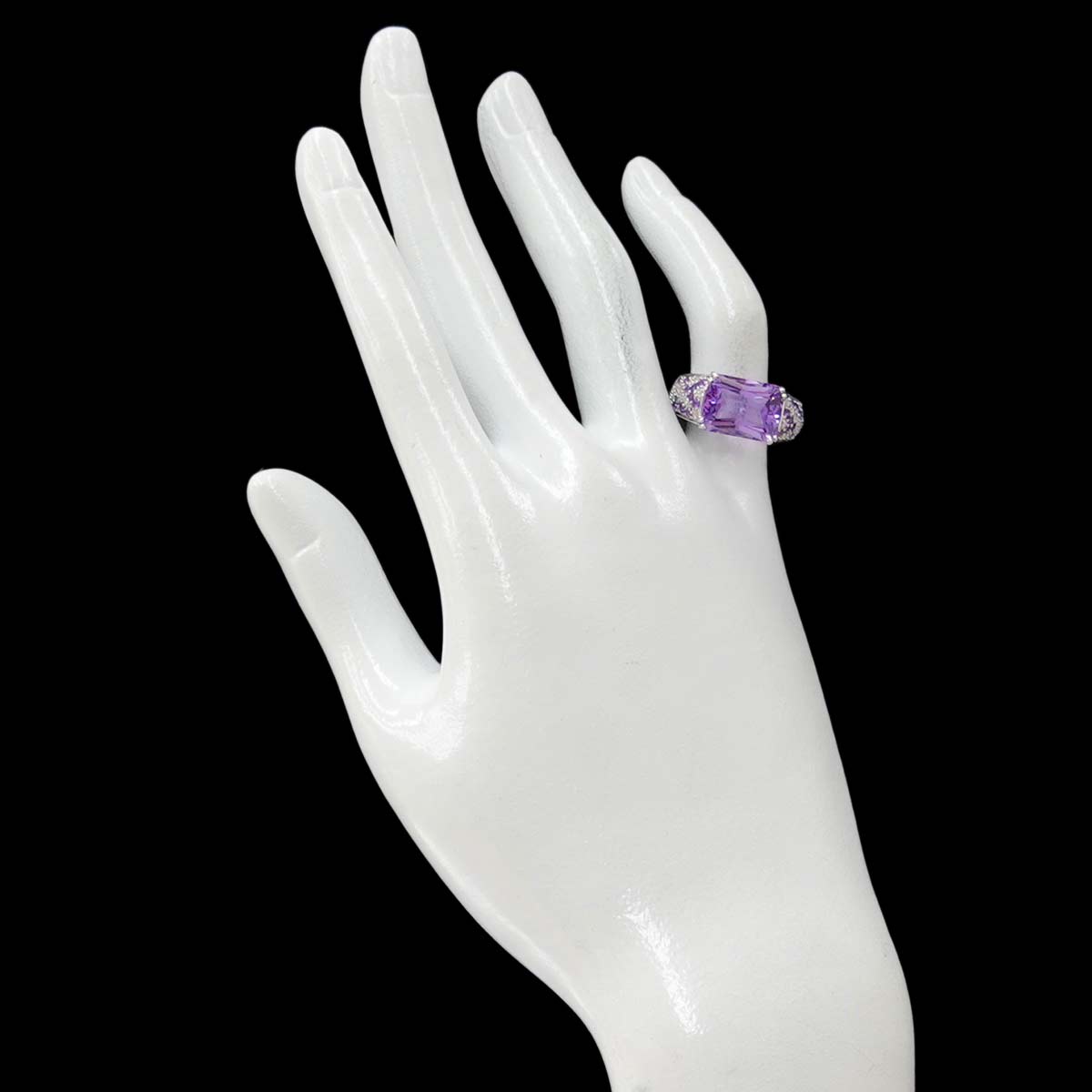 Amethyst Diamond Ring 18K WG 750 size 5.25(US)