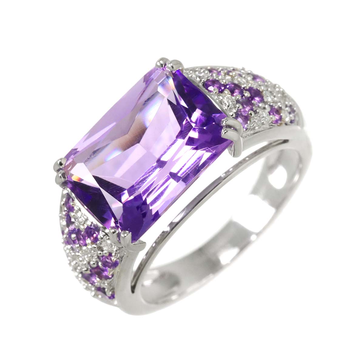 Amethyst Diamond Ring 18K WG 750 size 5.25(US)