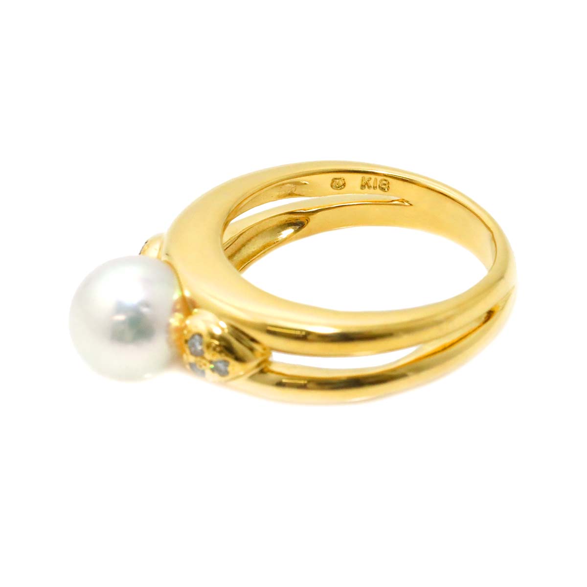 Akoya Pearl 7.4mm Diamond Ring 18K YG 750 size4.5(US)