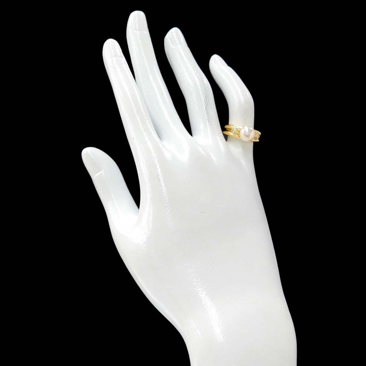 Akoya Pearl 7.4mm Diamond Ring 18K YG 750 size4.5(US)
