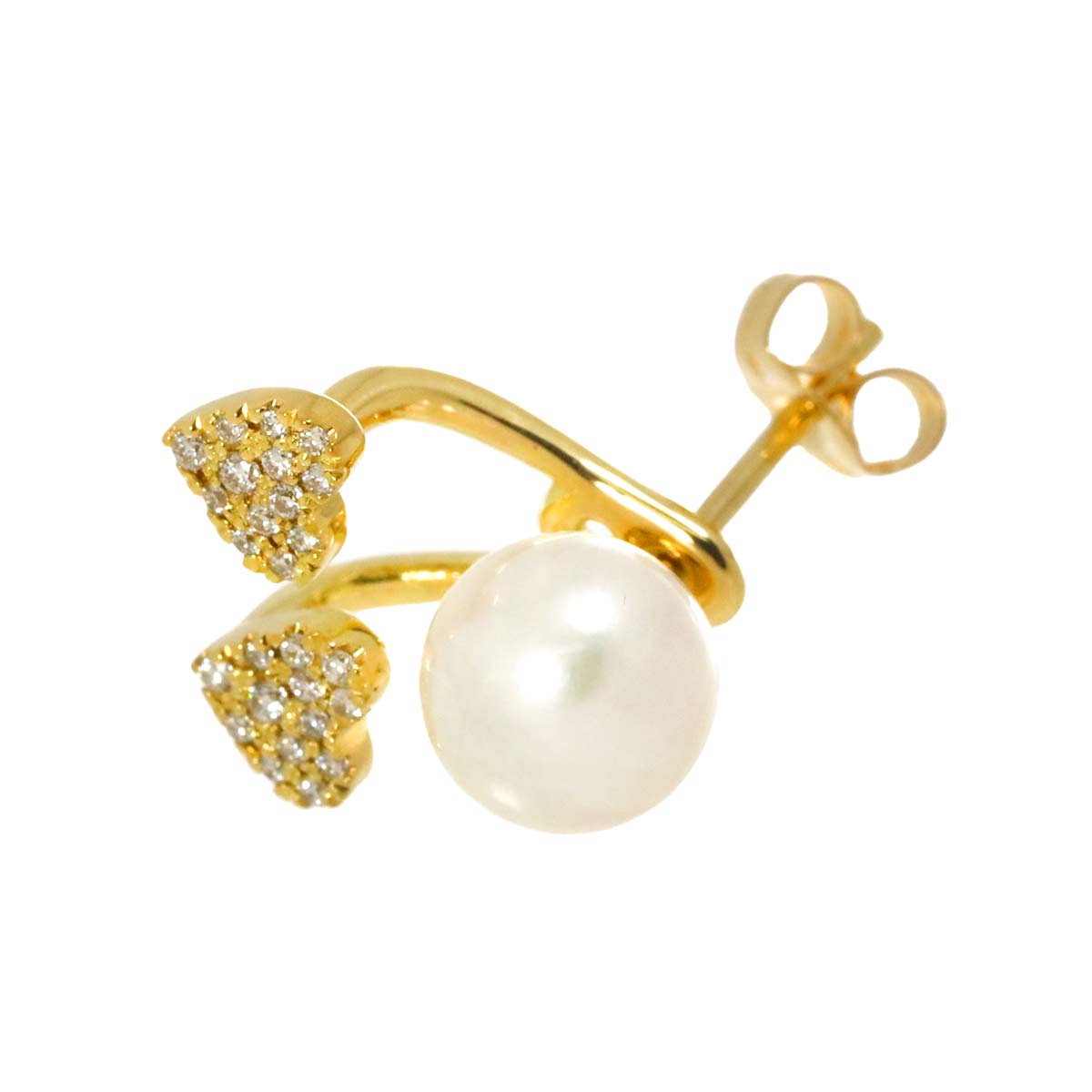 Akoya Pearl Diamond 0.07ct Earring Pierced K18 YG One Piece only