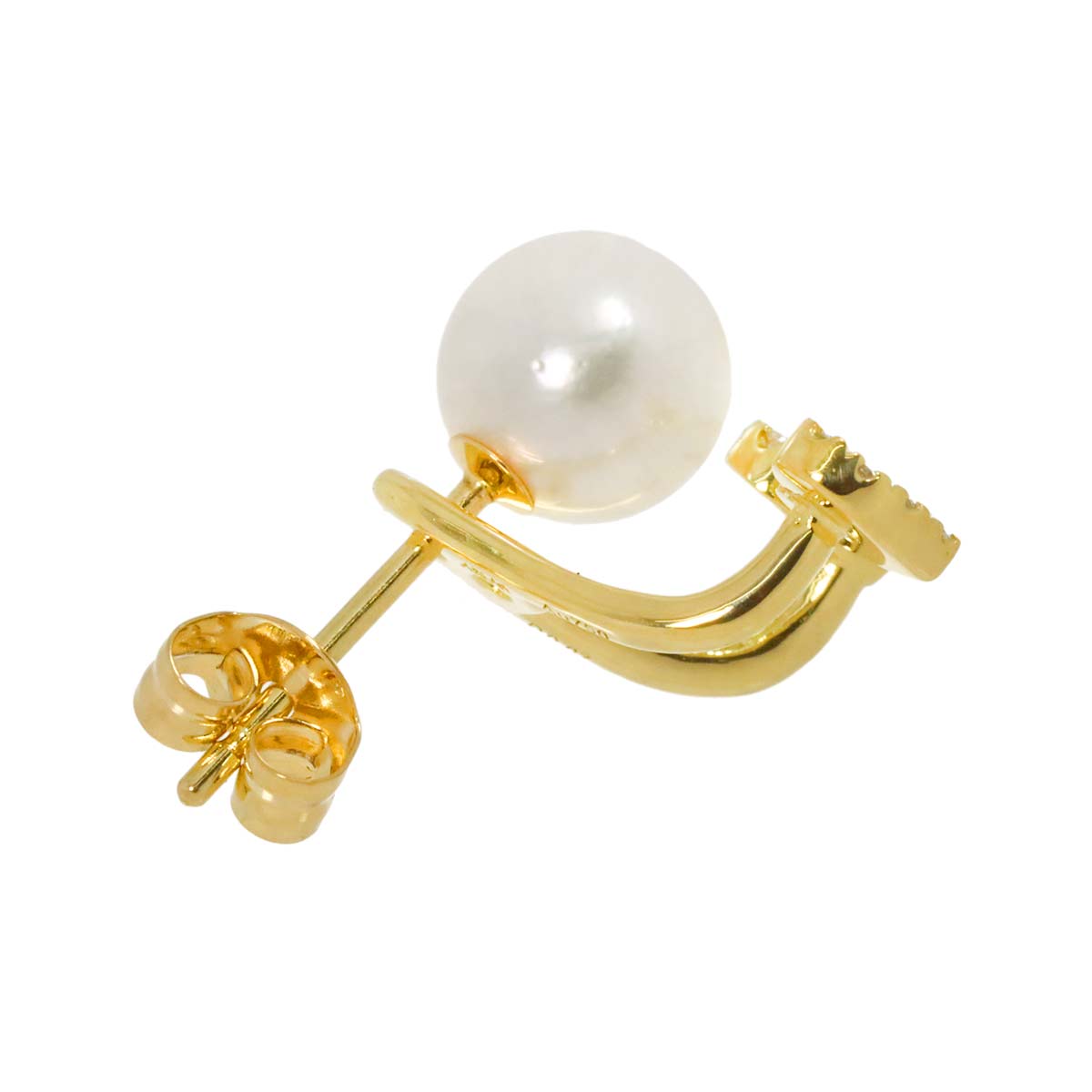 Akoya Pearl Diamond 0.07ct Earring Pierced K18 YG One Piece only