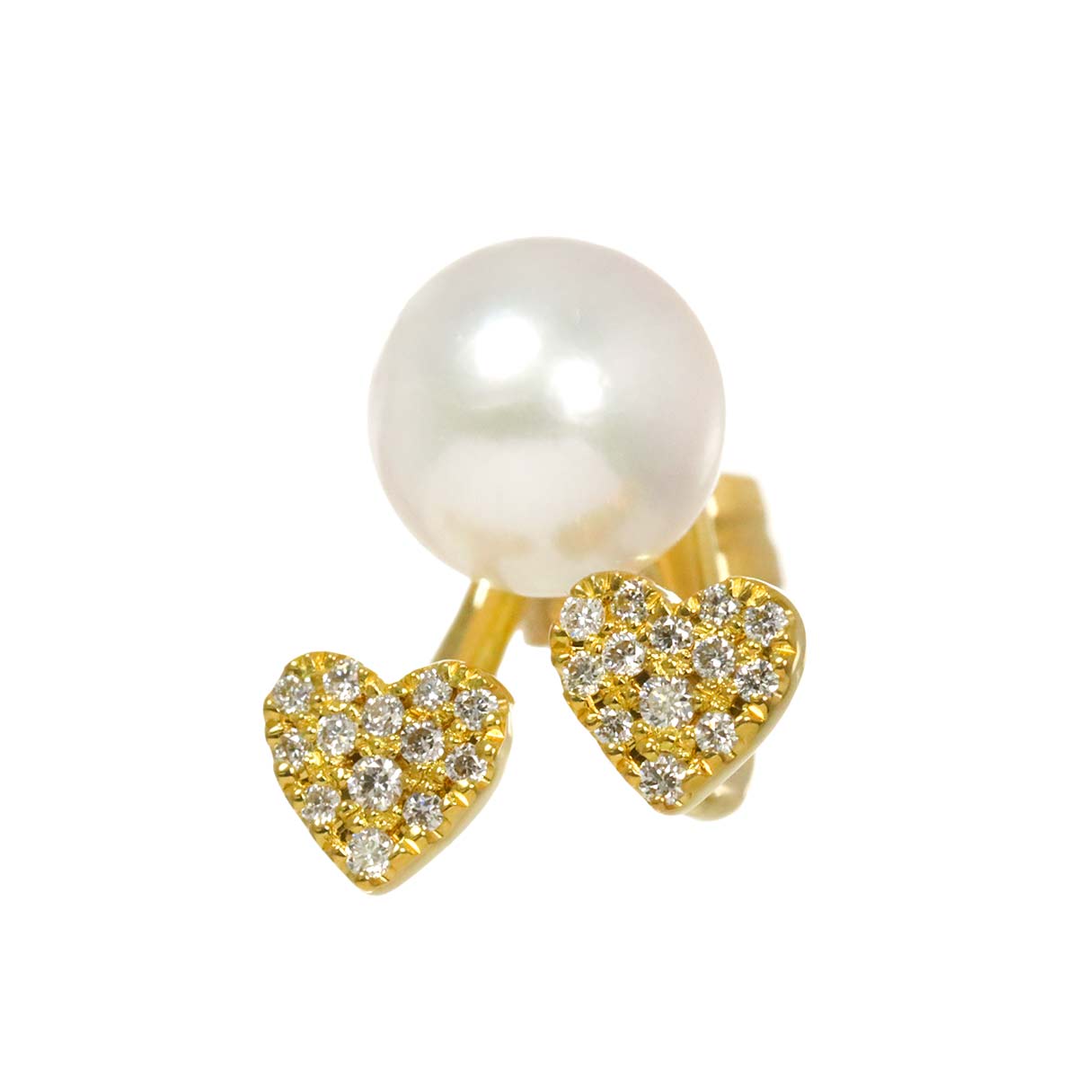 Akoya Pearl Diamond 0.07ct Earring Pierced K18 YG One Piece only