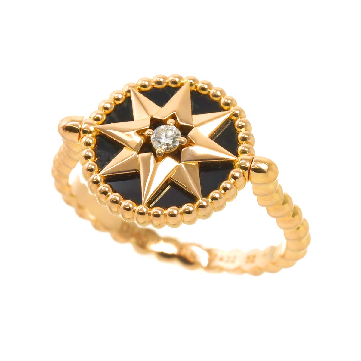 Onyx Diamond Ring 18K PG Pink Gold size52 6(US)