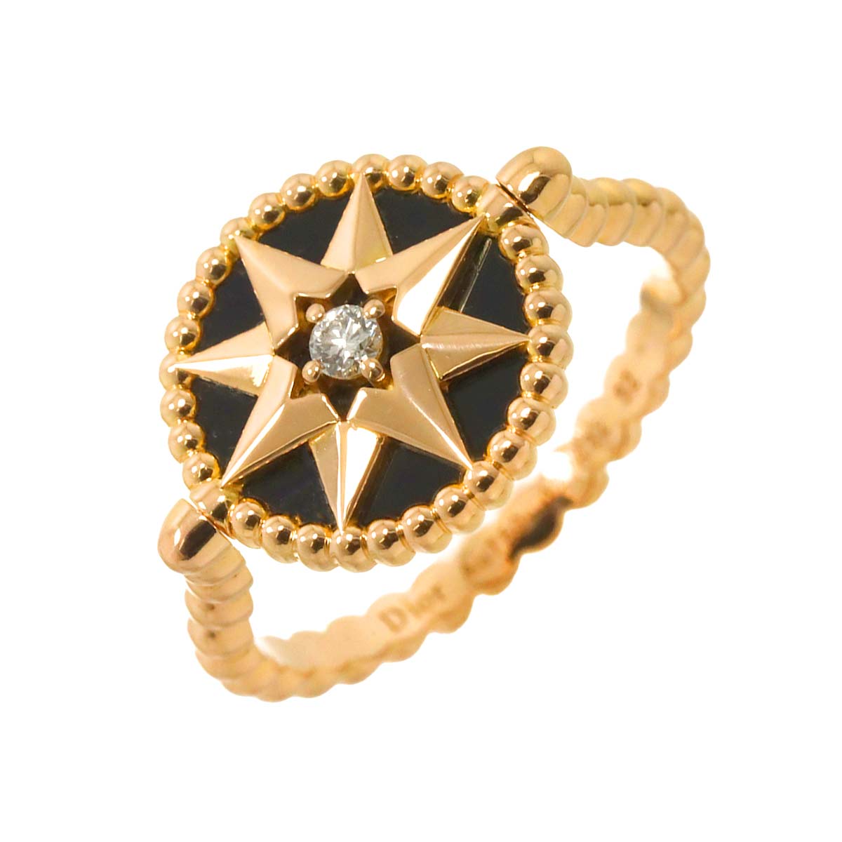 Onyx Diamond Ring 18K PG Pink Gold size52 6(US)