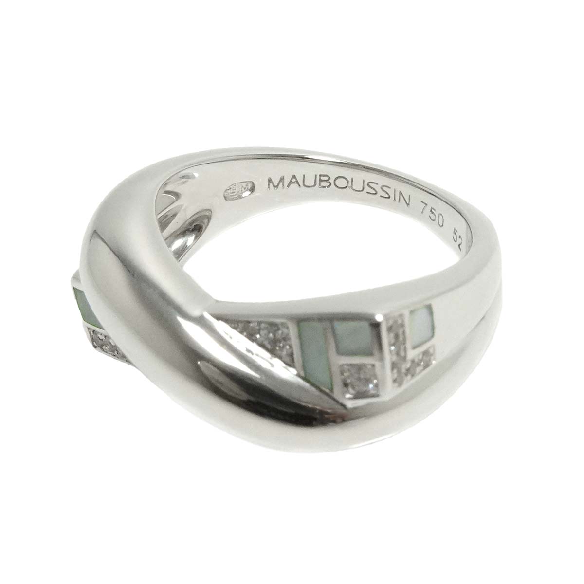 Diamond Mother of Pearl Ring 18K WG 750 size52 5.75-6(US)