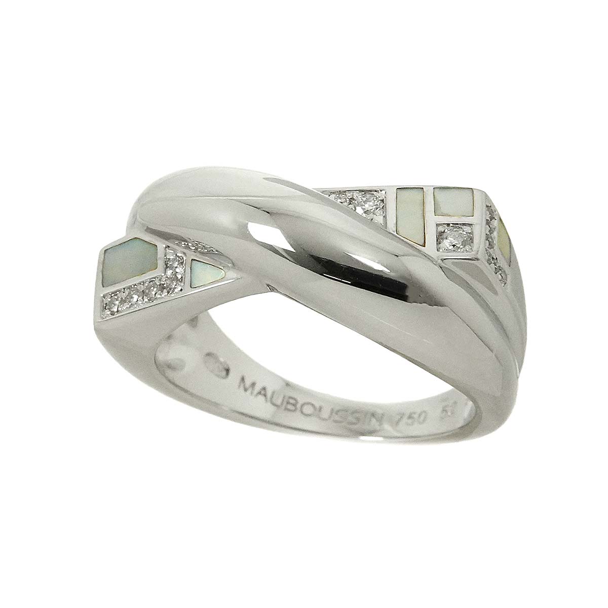 Diamond Mother of Pearl Ring 18K WG 750 size52 5.75-6(US)