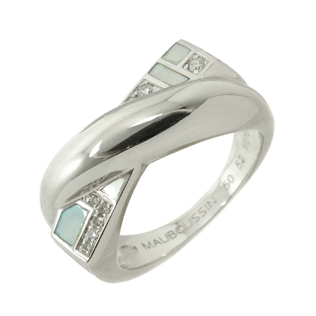 Diamond Mother of Pearl Ring 18K WG 750 size52 5.75-6(US)