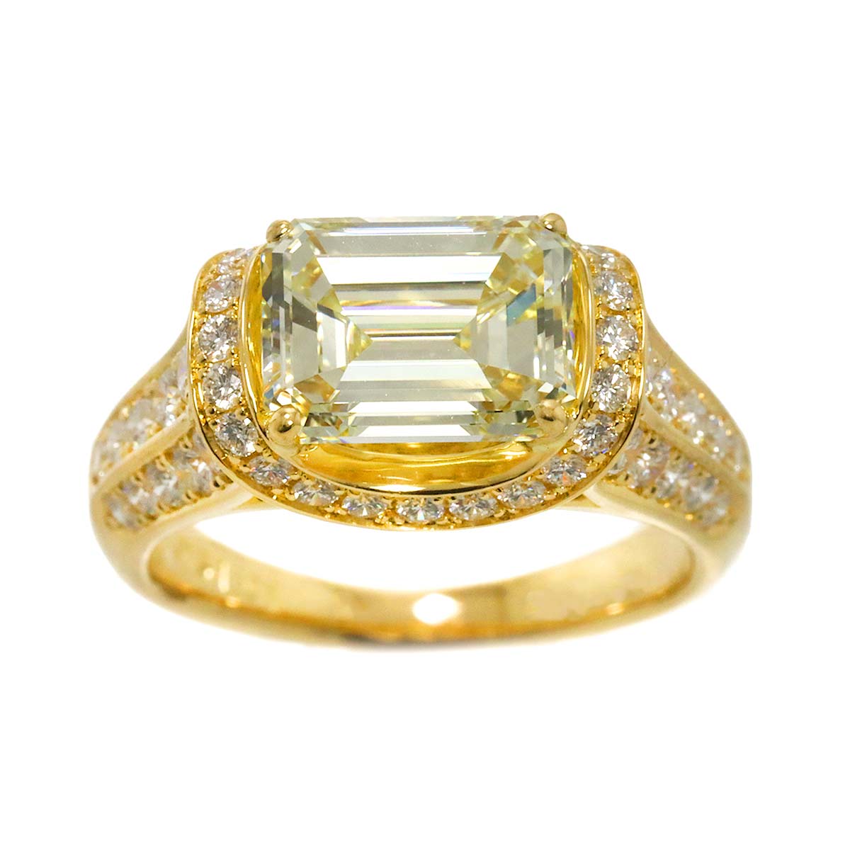 Diamond 3.015ct LY/SI1 1.01ct Ring 18K YG Yellow Gold 750 6.5-6.75(US)