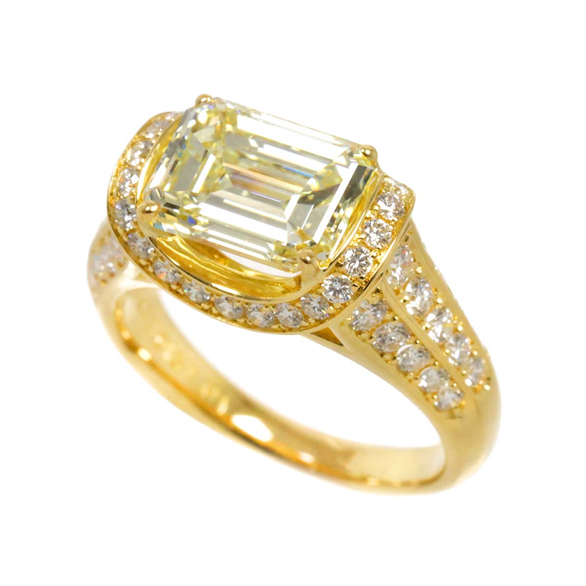 Diamond 3.015ct LY/SI1 1.01ct Ring 18K YG Yellow Gold 750 6.5-6.75(US)
