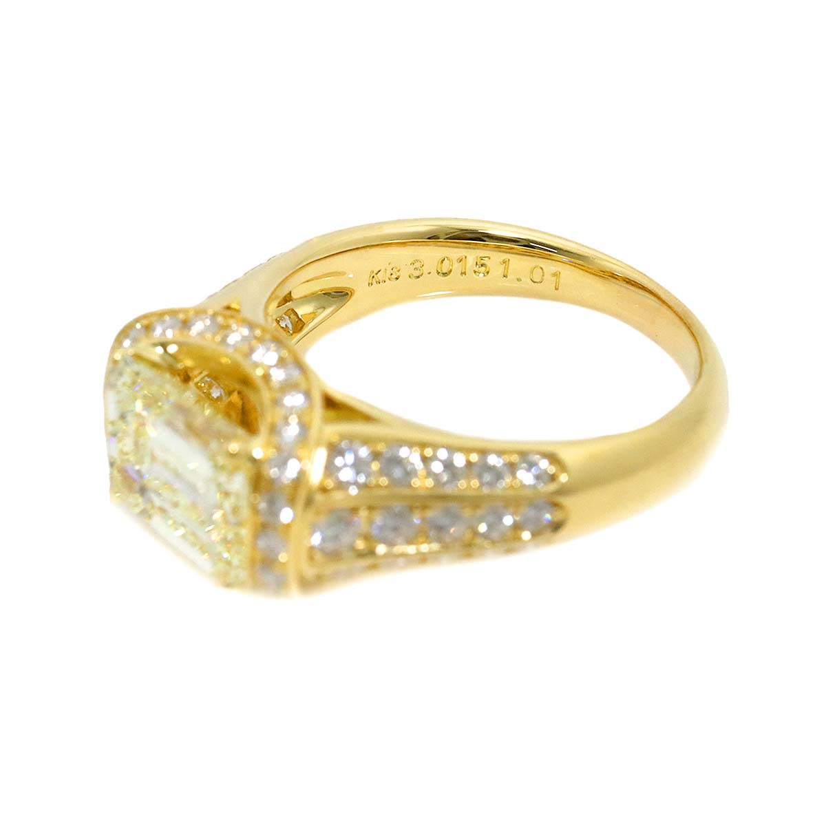 Diamond 3.015ct LY/SI1 1.01ct Ring 18K YG Yellow Gold 750 6.5-6.75(US)