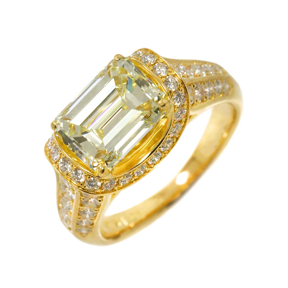 Diamond 3.015ct LY/SI1 1.01ct Ring 18K YG Yellow Gold 750 6.5-6.75(US)