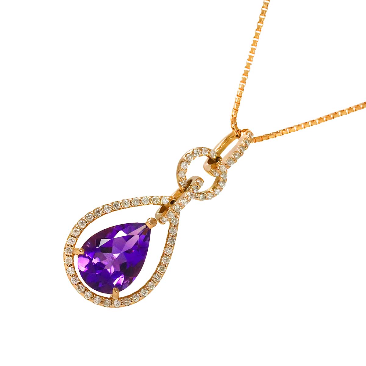 Amethyst 1.67ct Diamond 0.21ct Necklace 18K PG Pink Gold 750