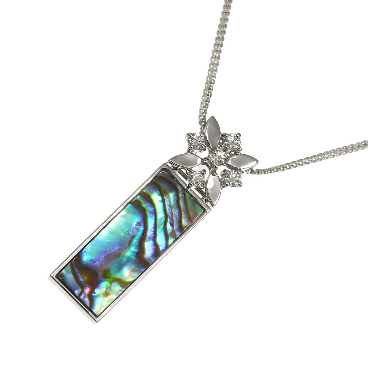 Mother of Pearl MOP Diamond 0.14ct Necklace 18K WG 750