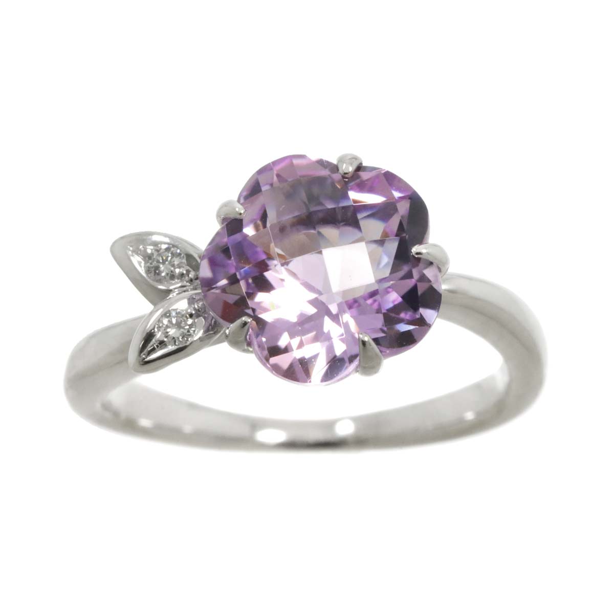 Amethyst Diamond 0.02ct Ring 18K WG 750 size4.75-5(US)