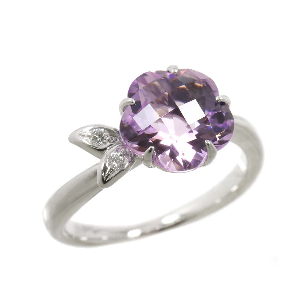 Amethyst Diamond 0.02ct Ring 18K WG 750 size4.75-5(US)