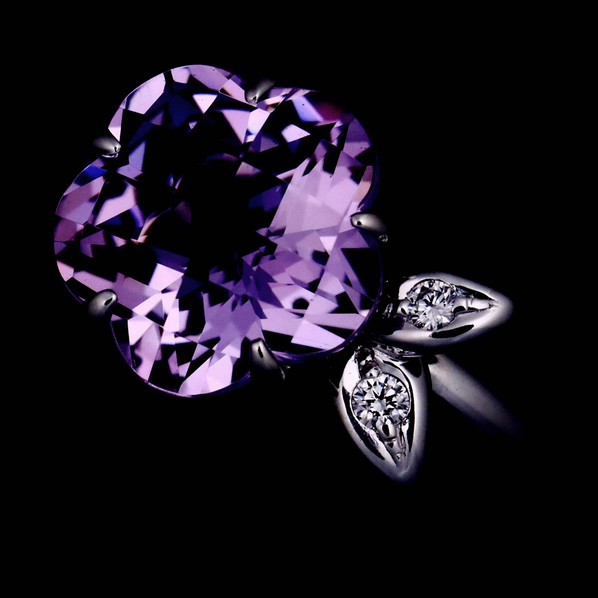 Amethyst Diamond 0.02ct Ring 18K WG 750 size4.75-5(US)