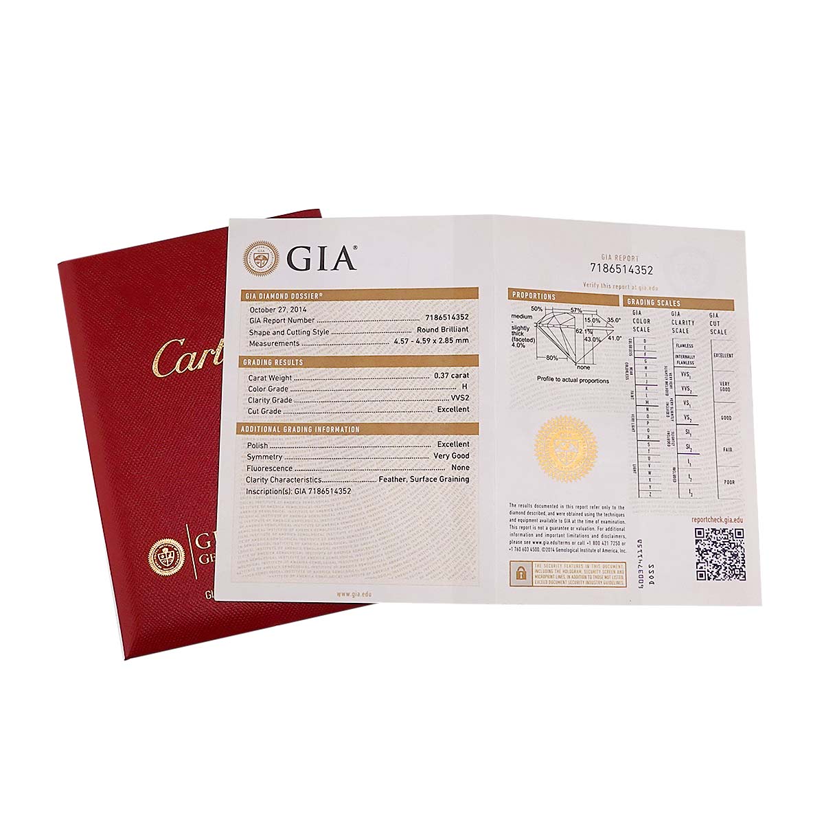 Diamond 0.37ct H/VVS2/EX Ring Pt Size48 4.5(US)