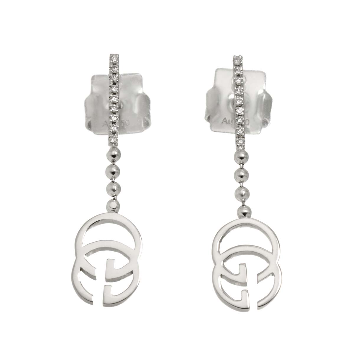 Logo Diamond Earrings Pierced 18K White Gold 750